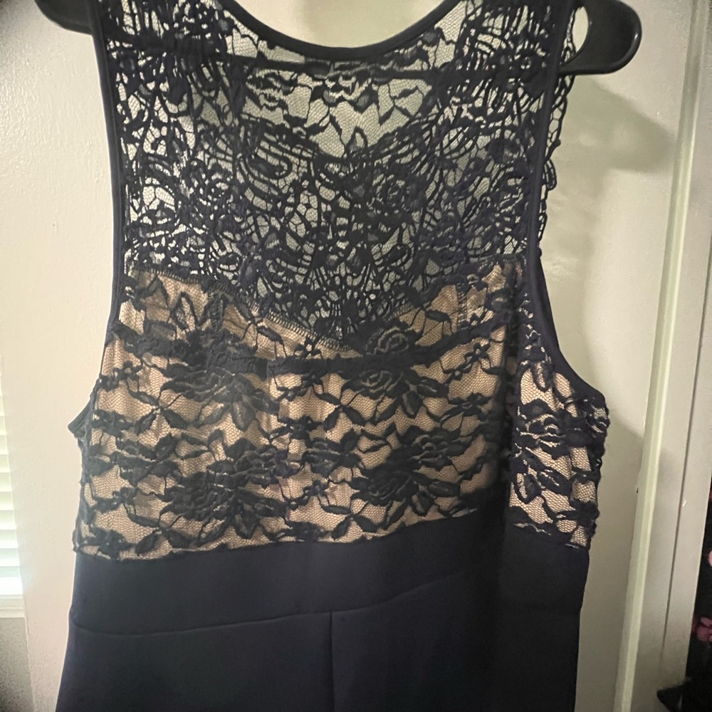 Blue Lace Overlay Sleeveless Dress